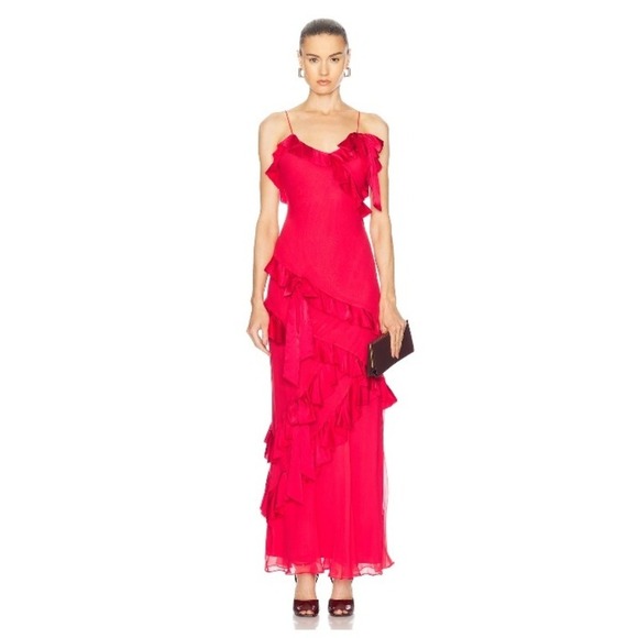 LoveShackFancy Dresses & Skirts - LoveShackFancy Rialto Red Silk Bow Gown Maxi‎ Prom Dress Size 8/M